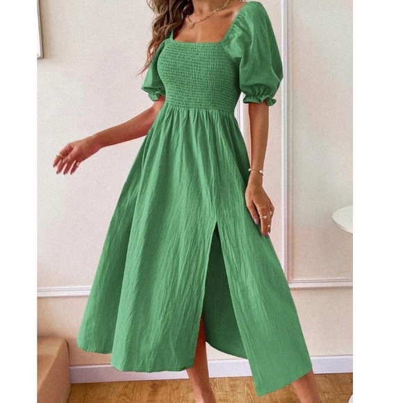 Shirred split hem A line dress - Picture 2 of 15